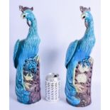 A PAIR OF 19TH CENTURY CHINESE TURQUOISE GLAZED HOHO BIRDS Qing. 40 cm x 12 cm.