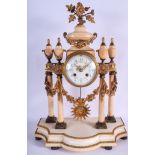 A GOOD LARGE MID 19TH CENTURY FRENCH ORMOLU MARBLE AND ALABASTER CLOCK with hanging floral wreaths a