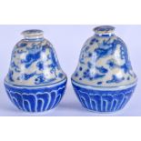 A PAIR OF19TH CENTURY CHINESE BLUE AND WHITE INK POTS AND COVERS. 9 cm x 6.5 cm.