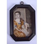 A RARE EARLY 18TH CENTURY PAINTED WATERCOLOUR MINIATURE C1719 depicting a female and child within an