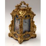 A SEVRES STYLE ORMOLU REPEATING CARRIAGE CLOCK. 25 cm high inc handle.