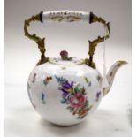 A LARGE 19TH CENTURY GERMAN PORCELAIN TEAPOT AND COVER painted with flowers. 20 cm x 24 cm.