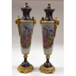 A LARGE PAIR OF SEVRES STYLE VASES. 50 cm high.