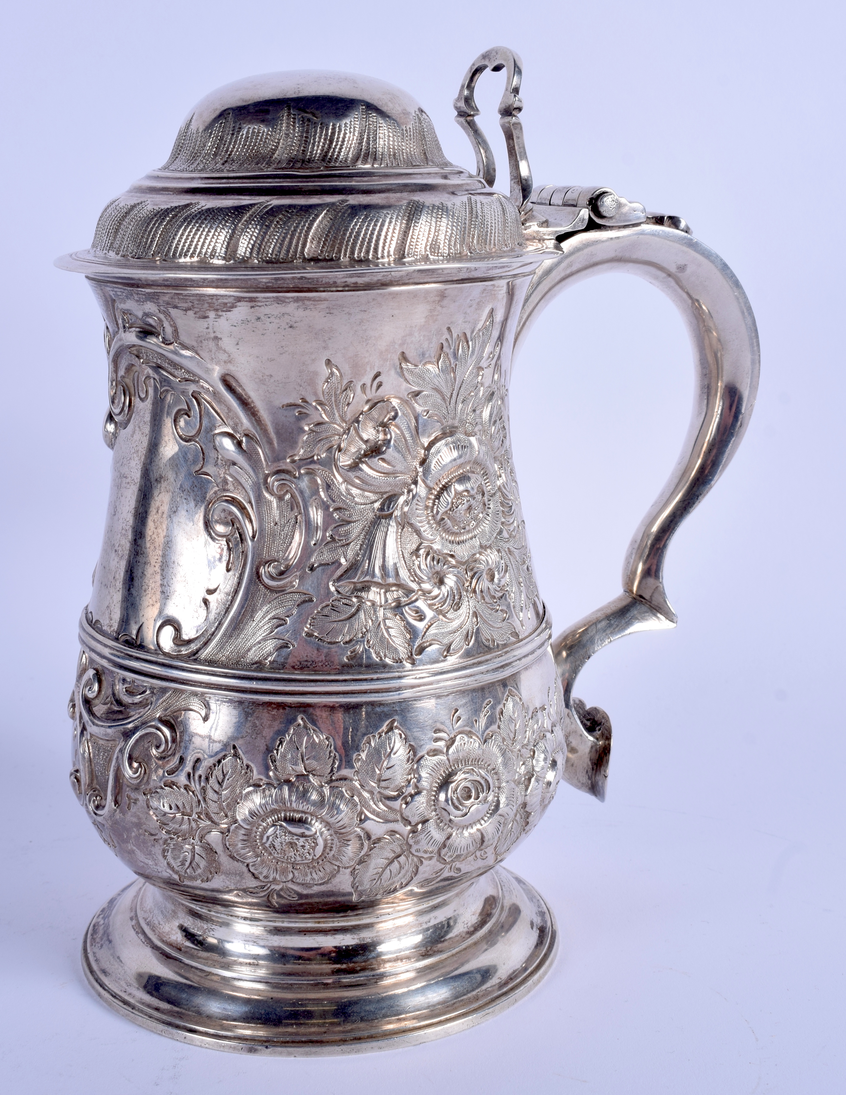 A GEORGE III SILVER STEIN by William & James Priest, decorated with foliage. London 1766. 22 cm 14 c