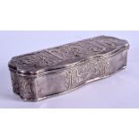 AN 18TH/19TH CENTURY DUTCH SILVER RECTANGULAR TABLE SNUFF BOX decorated with figures. 7.6 oz. 15 cm