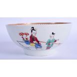 AN 18TH CENTURY WORCESTER BOWL painted with a Chinese Family. 12 cm wide.