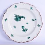 AN 18TH CENTURY CHELSEA DERBY PLATE painted with green flowers. 21 cm wide.