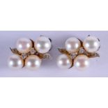 A PAIR OF 14CT GOLD AND PEARL DIAMOND EARRINGS. 7.6 grams.