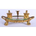 A FINE 19TH CENTURY FRENCH SEVRES PORCELAIN AND ORMOLU DESK STAND painted with floral sprays. 30 cm