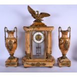 A LARGE 19TH CENTURY ITALIAN BRONZE SIENNA MARBLE CLOCK GARNITURE with acanthus capped decoration. C