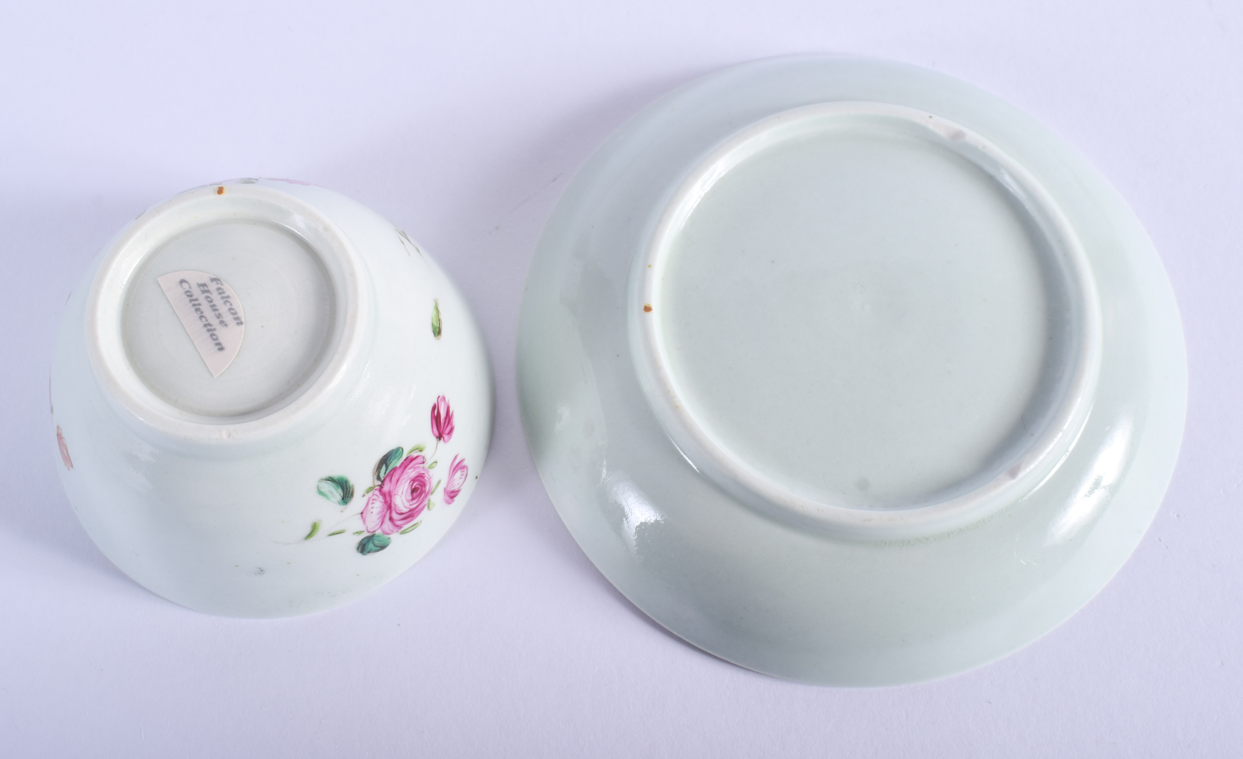 18th c. Liverpool teabowl and saucer painted with a large rose and other flowers, attributed to Chaf - Image 3 of 3