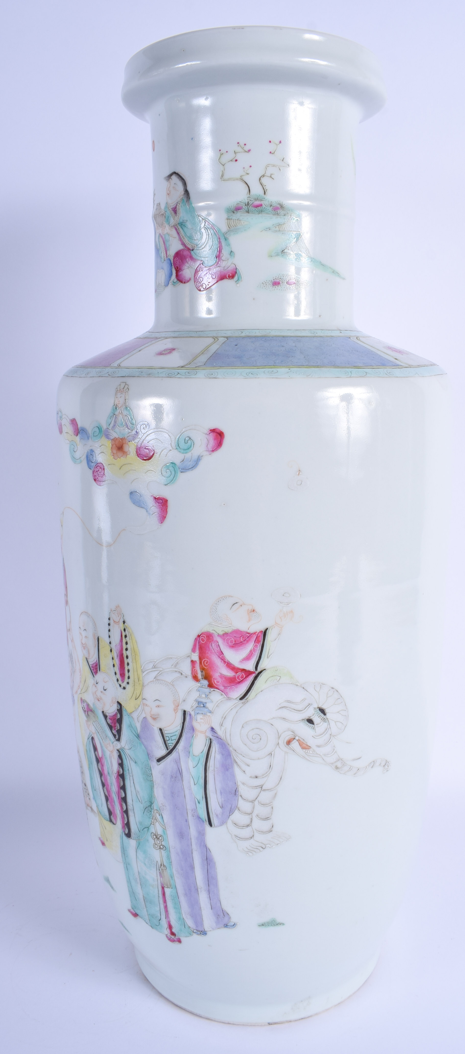 A GOOD 19TH CENTURY CHINESE FAMILLE ROSE ROULEAU VASE Guangxu, Yongzheng style, painted with immorta - Image 2 of 5