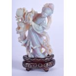 AN EARLY 20TH CENTURY CHINESE CARVED OPAL FIGURE OF A FEMALE modelled holding a rose. Opal 6 cm x 4