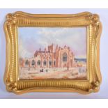 19th c. English porcelain plaque, probably Chamberlains, with integral frame painted with a scene of