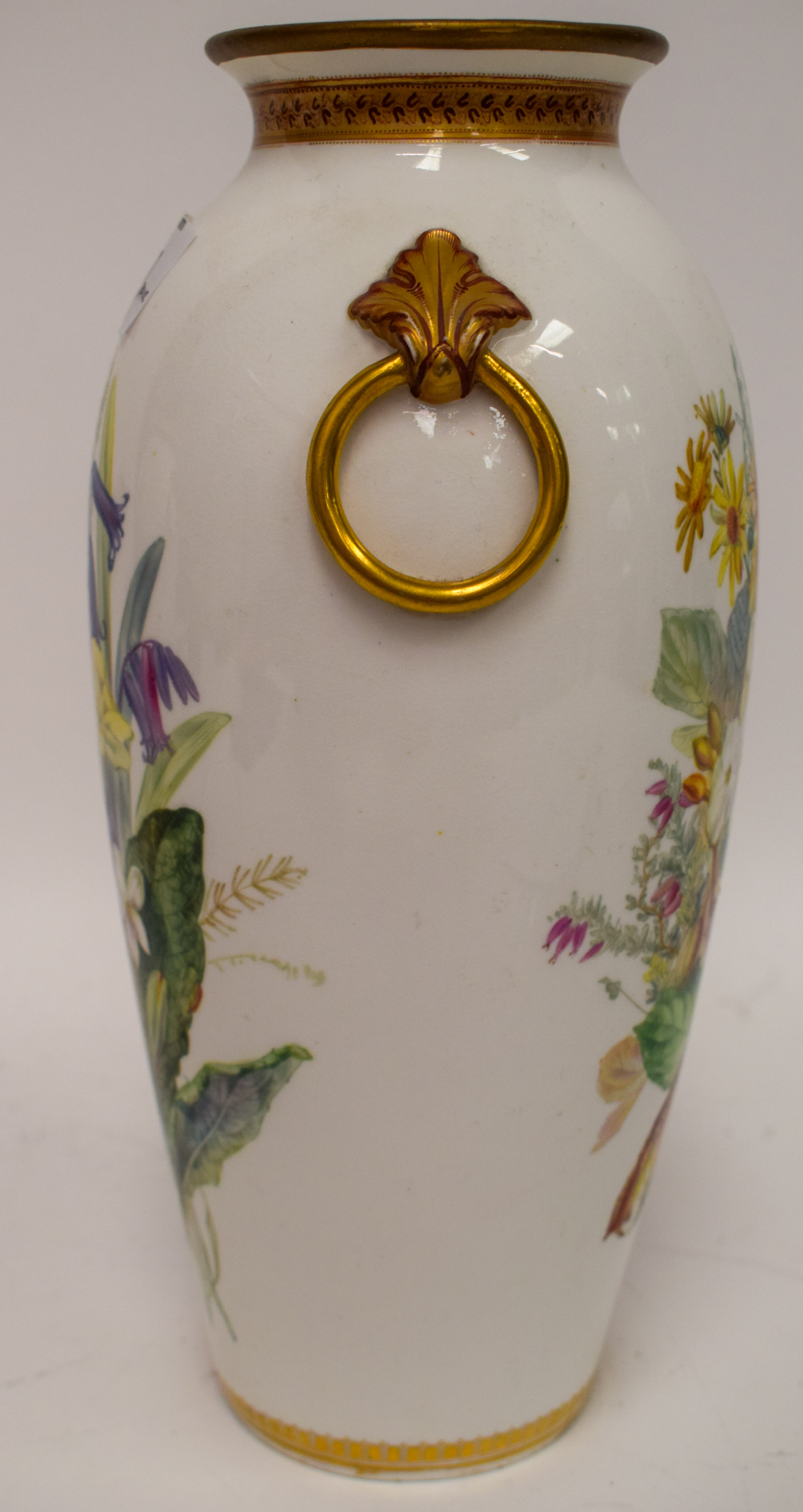 19th c. Royal Worcester/Kerr and Binns beautiful pair of large vases having ring handles finely pain - Image 11 of 15