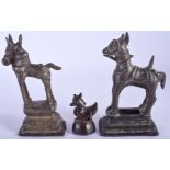 THREE 18TH CENTURY INDIAN BRONZE SCROLL WEIGHTS. (3)