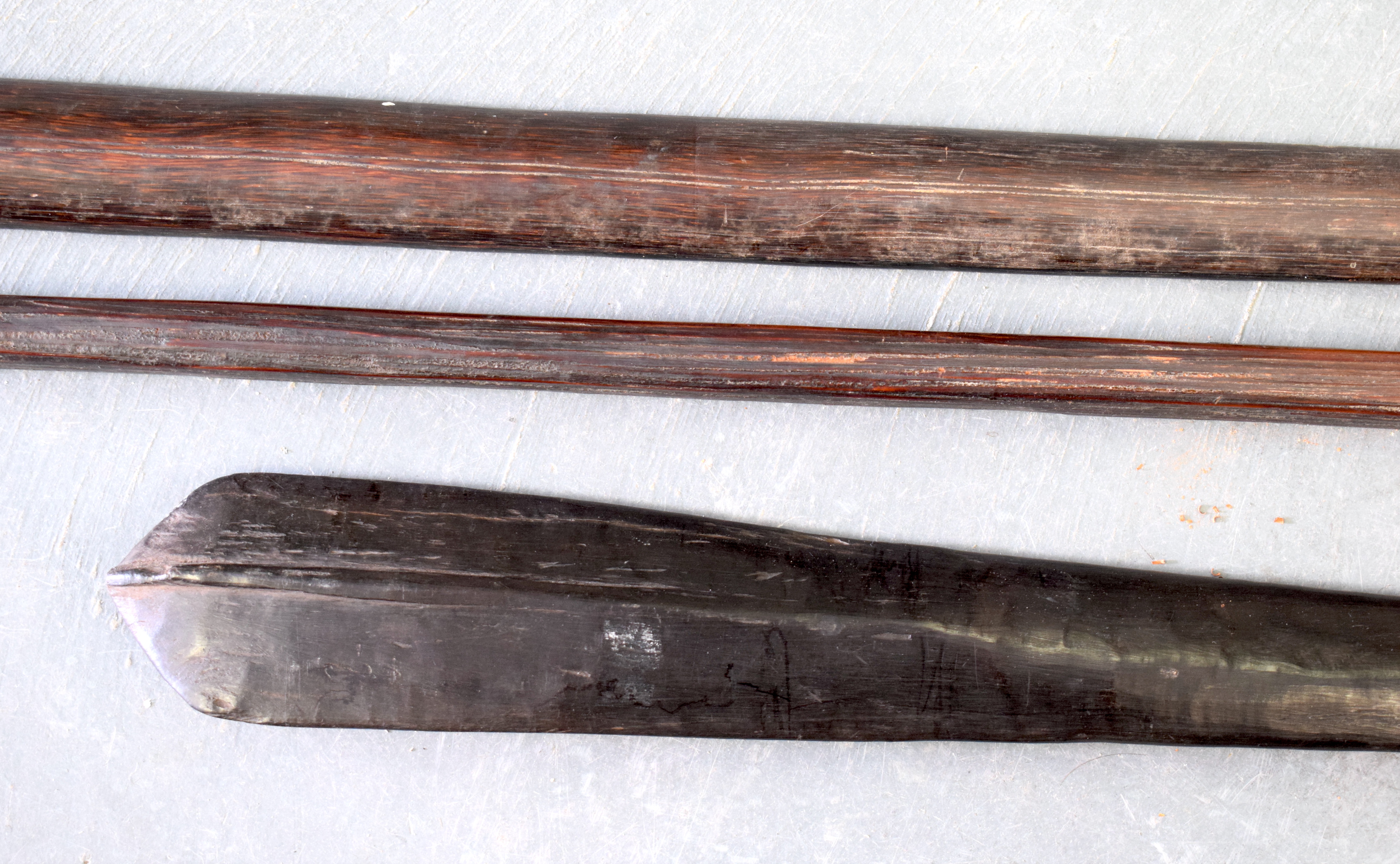 AN EARLY 20TH CENTURY POLYNESIAN TRIBAL SPEAR possibly Papua New Guinea, together with two other tri - Image 4 of 9