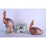 A 19TH CENTURY JAPANESE MEIJI PERIOD HIRADO PORCELAIN LION together with two imari pheasants Largest