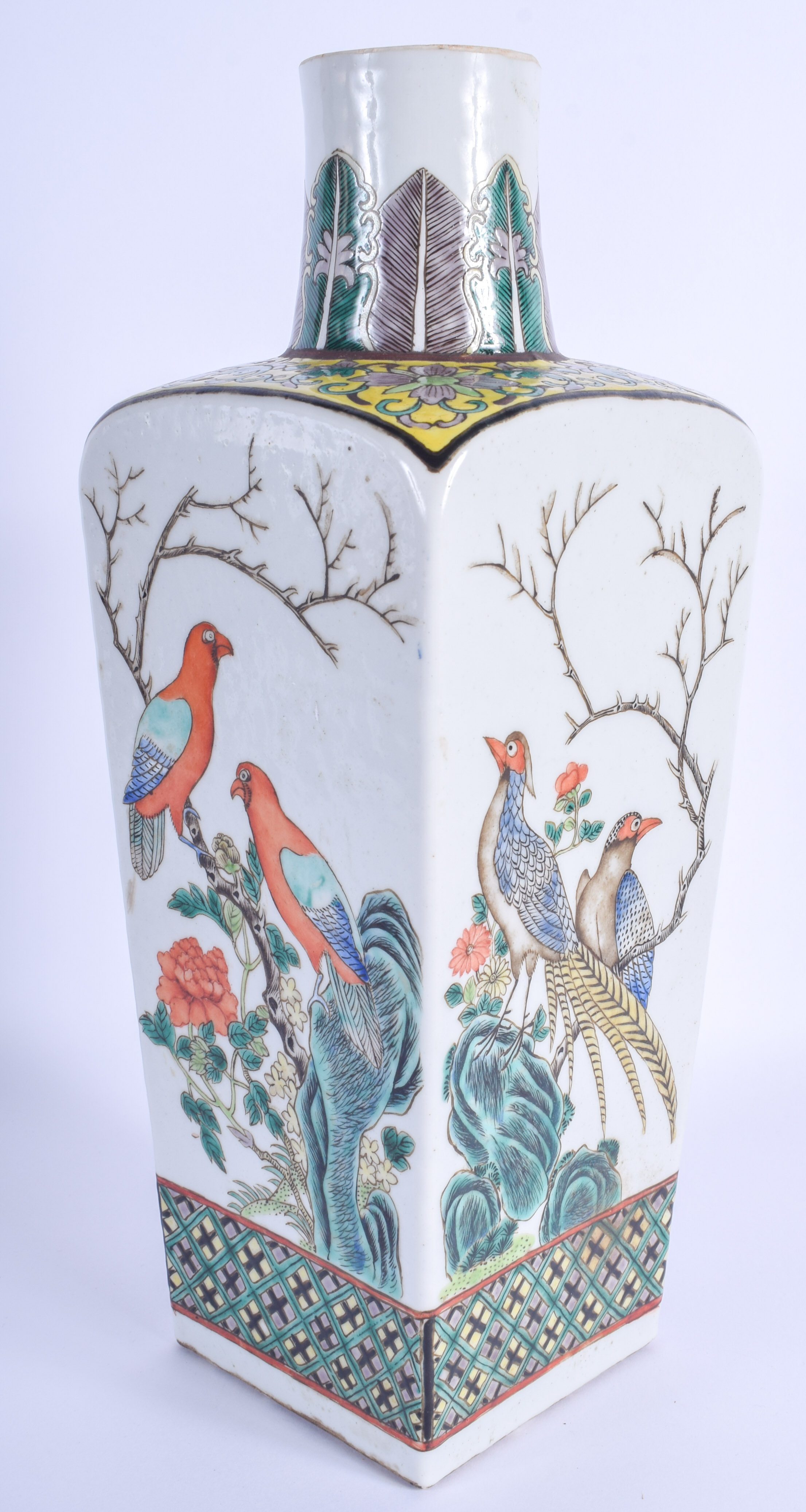 A 19TH CENTURY CHINESE FAMILLE VERTE PORCELAIN SQUARE FORM VASE Guangxu, bearing Qianlong marks to b - Image 2 of 3