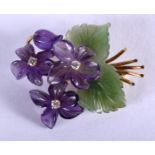 A VINTAGE CHINESE 18KT GOLD DIAMOND AMETHYST AND JADEITE BROOCH. 9.2 grams. 3.5 cm x 2.75 cm.