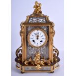 A RARE 19TH CENTURY FRENCH ORMOLU AND CRYSTAL GLASS MANTEL CLOCK with quality silver overlaid panels