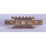 A VICTORIAN 15CT GOLD DIAMOND AND PEARL BROOCH. 8.6 grams. 4 cm wide.