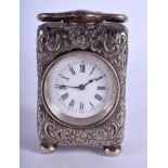 A VICTORIAN ENGLISH SILVER TRAVELLING CLOCK. 8.5 cm x 4.5 cm.