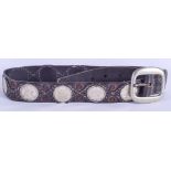 AN 18TH CENTURY AUSTRIAN SILVER COIN THALER INSET BELT. 110 cm long. 5cm width