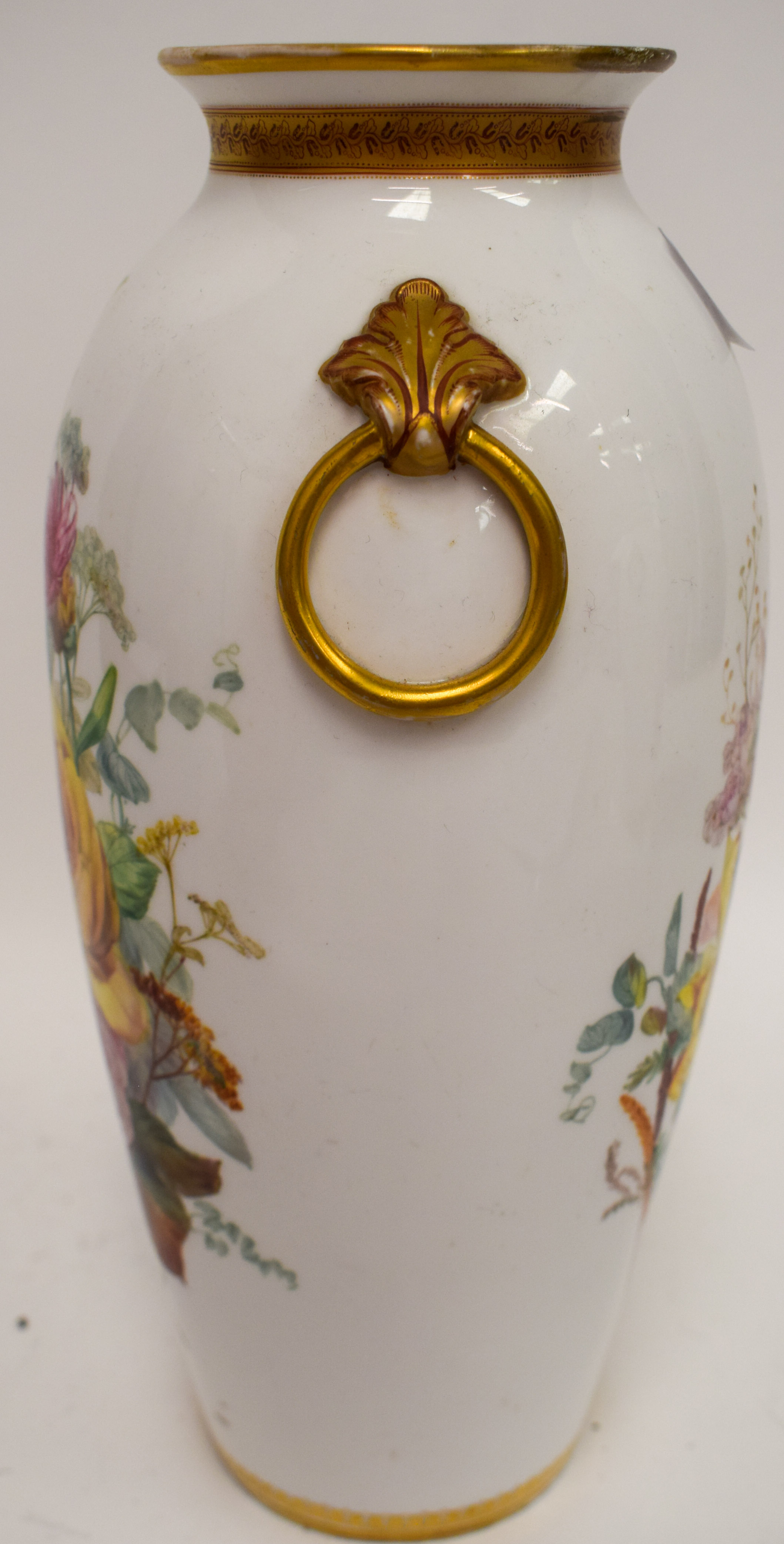 19th c. Royal Worcester/Kerr and Binns beautiful pair of large vases having ring handles finely pain - Image 7 of 15