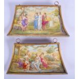 A LARGE PAIR OF EARLY 19TH CENTURY AUSTRIAN VIENNESE ENAMEL PLAQUES painted with classical scenes. 2