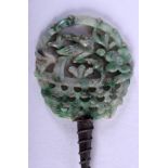 AN EARLY 20TH CENTURY CHINESE JADEITE AND WHITE METAL STICK PIN Late Qing. 16 cm long.