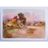 Mid 19th c. English porcelain plaque painted with a coach house in landscape. 23 x 16cm