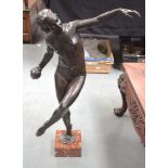A GOOD LARGE ART DECO BRONZE FIGURE OF A NUDE DANCER modelled holding a ball. Bronze 80 cm x 58 cm.