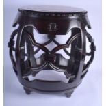 A 19TH CENTURY CHINESE CARVED HONGMU MARBLE INSET BARREL STAND decorated with scrolling motifs. 52 c