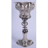 A MID 19TH CENTURY CONTINENTAL SILVER LOBED BEAKER engraved with foliage and vines. 180 grams. 18 cm
