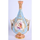 AN ANTIQUE ROYAL WORCESTER ISLAMIC MARKET VASE painted with floral sprays. 17 cm high.