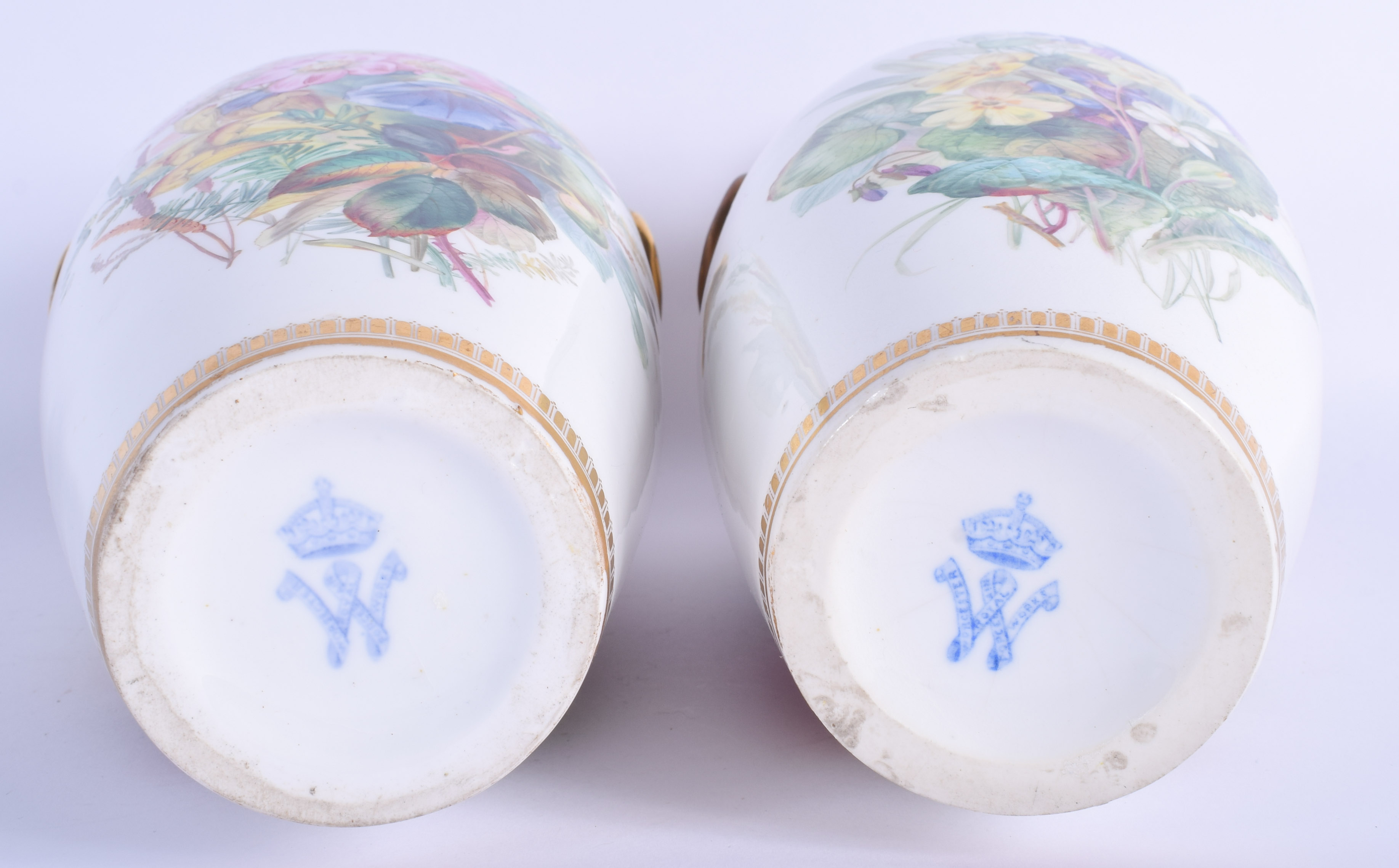 19th c. Royal Worcester/Kerr and Binns beautiful pair of large vases having ring handles finely pain - Image 3 of 15