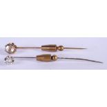 TWO ANTIQUE DIAMOND STICK PINS. 5.5 grams. (2)