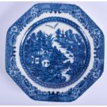 18th c. Caughley uncommon plate printed in blue with the Conversation pattern. 23cm diameter