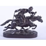 A 19TH CENTURY RUSSIAN BRONZE FIGURE OF A MALE ON HORSEBACK in the manner of Vassili Yacovlevitch (1