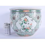 A LARGE 19TH CENTURY CHINESE FAMILLE VERTE PORCELAIN JARDINIERE Qing, Kangxi style, enamelled with b
