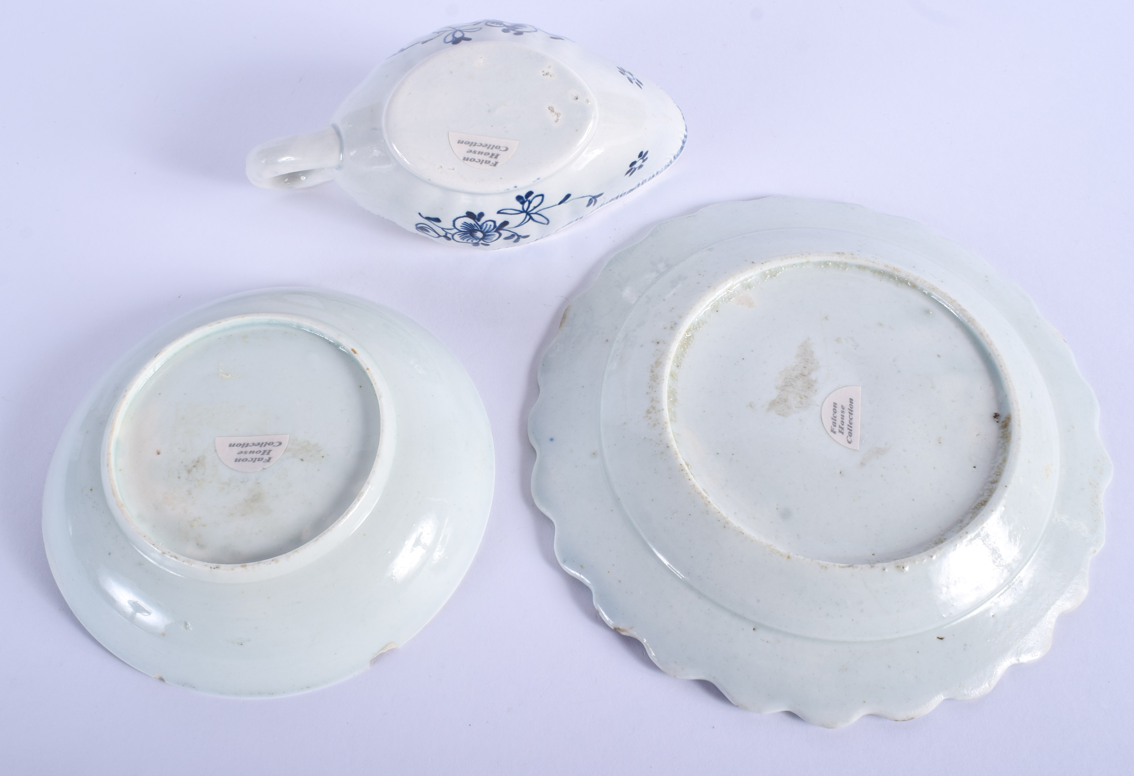 18th c. Liverpool scalloped plates painted with Profile Bud, an interesting Liverpool saucer painted - Image 2 of 2