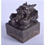 A LARGE CHINESE BRONZE DRAGON SEAL. 9 cm x 12 cm.