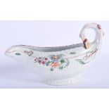 18th c. Worcester cos lettuce sauceboat painted with flowers