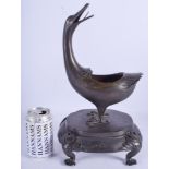 A GOOD LARGE 17TH/18TH CENTURY CHINESE BRONZE DUCK FORM CENSER Ming/Qing, decorated in silver inlay