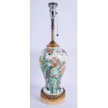 A 19TH CENTURY CHINESE FAMILLE VERTE BALUSTER VASE Kangxi style, converted to a lamp, painted with a