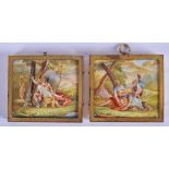 A SMALL PAIR OF EARLY 19TH CENTURY AUSTRIAN VIENNESE ENAMEL PLAQUES painted with classical scenes. 6