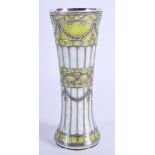 A FINE ANTIQUE SWISS SILVER AND ENAMEL FLUTED VASE decorated with neo classical foliage. 140 grams.