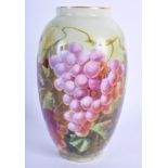 Crown Staffordshire baluster vase painted with various grapes, the base titled Painted at Worcester