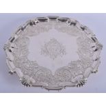 A FINE MID 18TH CENTURY SILVER SCALLOPED SALVER C1749 by John Robertson. 884 grams. 29 cm wide.